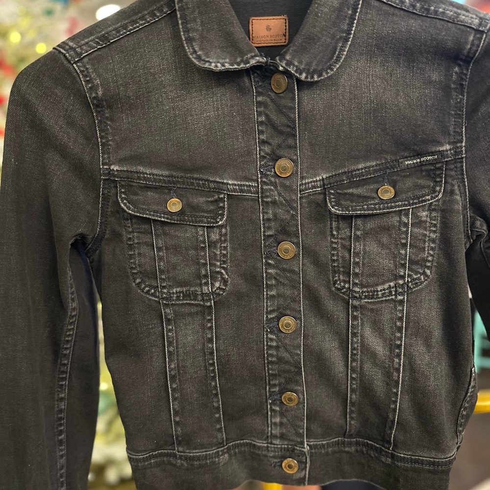 Maison Scotch & Soda Cropped Dark Gray Denim Jacket